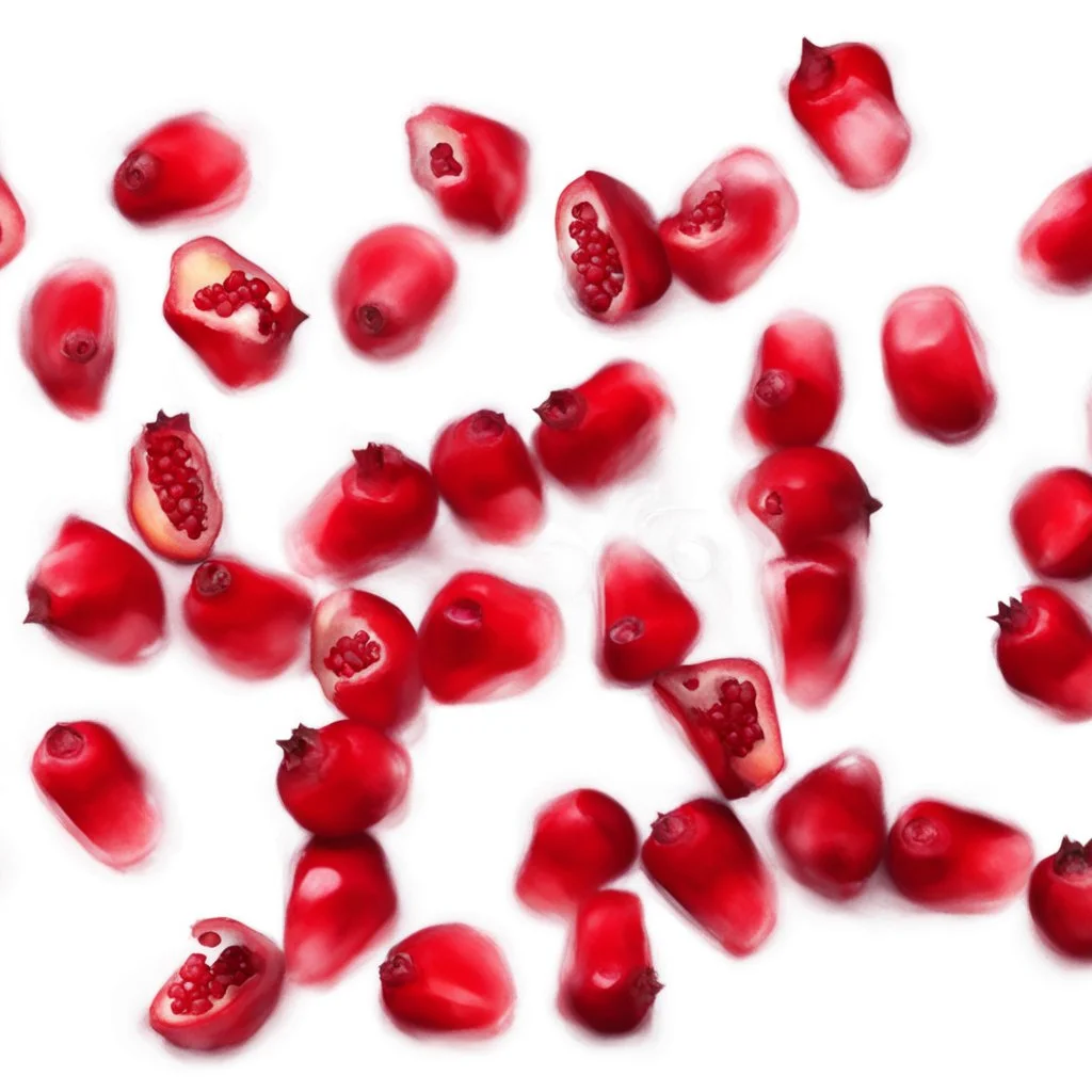 pomegranate in water drops, transparent background