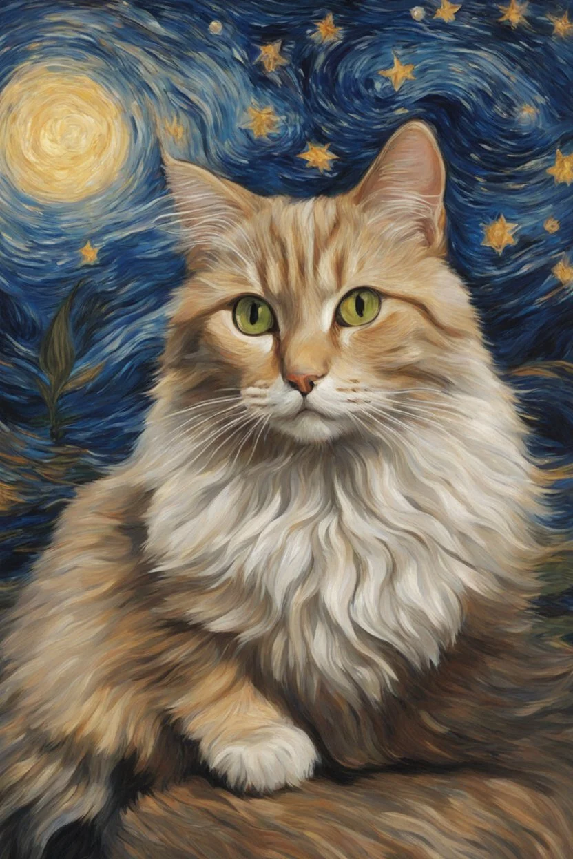 Portrait of Cat by Van Goh, The Starry Night