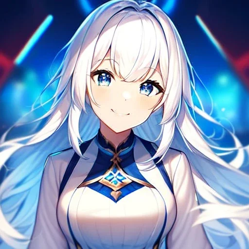 Girl, high quality, detailed, white hair, blue eyes, smiling