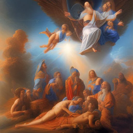 Ascencion of jresus among clouds with disciples on earth mi styles