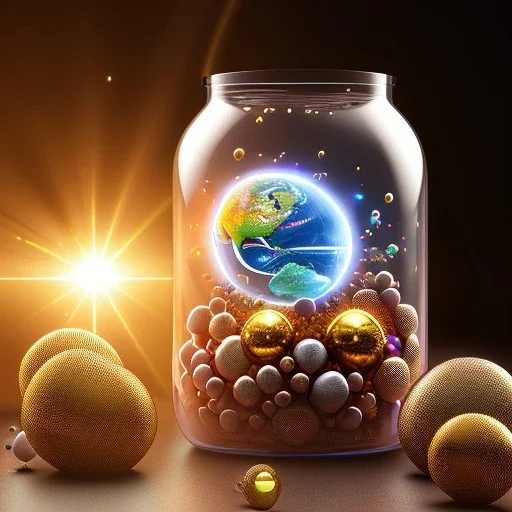 A complete world in a jar floating, super high resolution, professional photograph, in focus, beautiful detail, professional digital art, stunning 4k, volumetric light, Award-winning photograph, photography