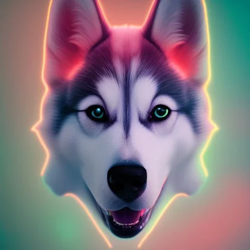 Husky, neon pink eyes, 8K, cinematic lighting, sharp focus, masterpiece, expert