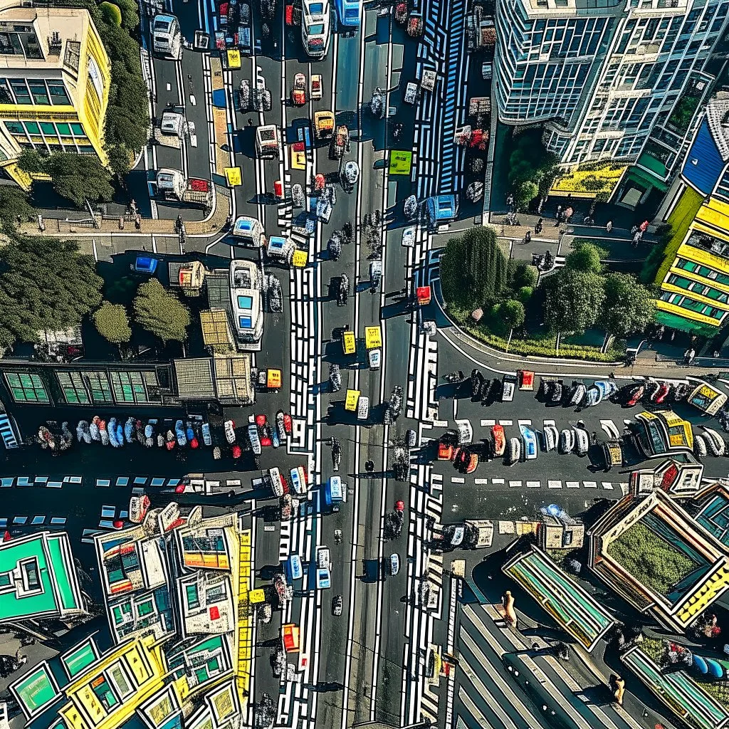 busy crossroad from straight above