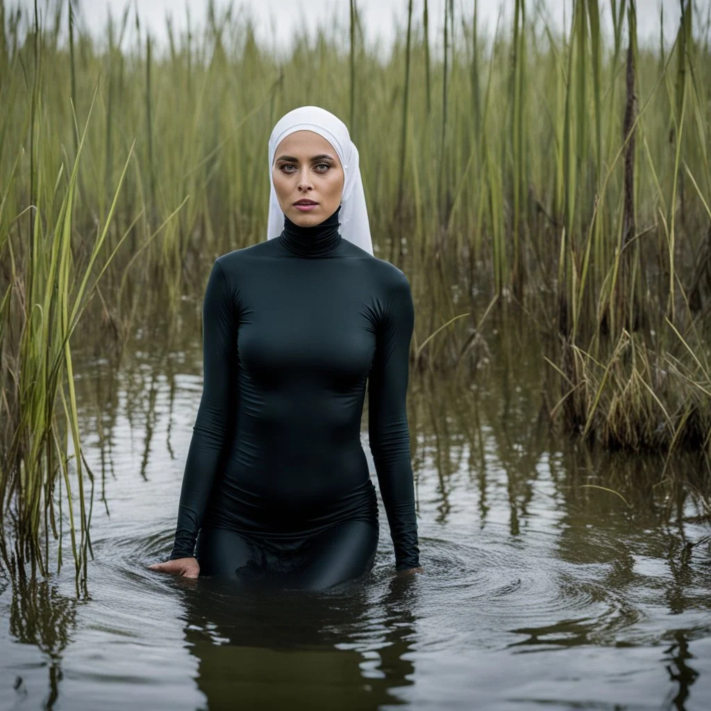 she wears a burkini in the swamp. It is a scene of the movie: Creature from the Black Lagoon