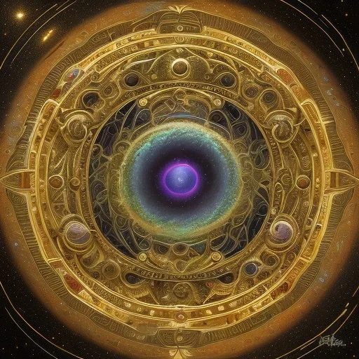 circular gilded portal made of the universe cosmic galaxy, gateway to paradise, steps, tree, iridescent, ornate, brian froud, howard lyon, selina french, anna dittmann, annie stokes, lisa parker, greg rutowski,