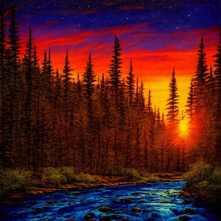 forest river stars sunset