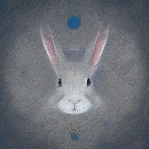 white platinum rabbit with blue third aye and butterfly wings, aboriginal, dot painting, indiginous, dot, mud, dream-time, abstract, dots, natural pigment, extremely sharp detail, finely tuned detail, ultra high definition, 8 k, unreal engine 5, ultra sharp focus, art germ and Paul Lewin and Kehinde Wiley, winter ambiance