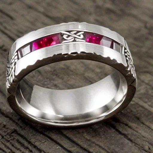 ruby ring with braided tungsten and titanium, celtic ring, nordic ring, viking ring, engraved carved band, runes, men's jewellery