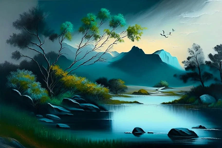 Nature landscape painting in style of stephanie moon