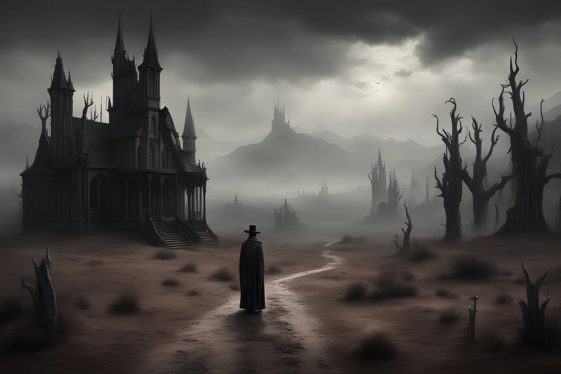 Gothic Western landscape with a haunting presence