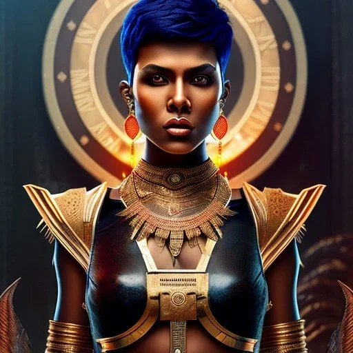 fantasy setting, woman, dark-skinned, indian, half mohawk haircut,