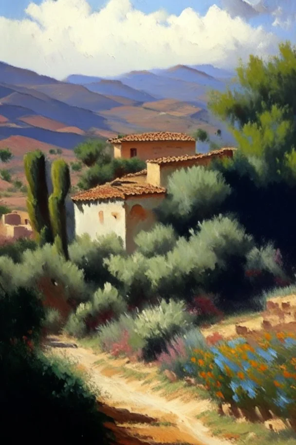 Spanish landscape oil painting, detailed