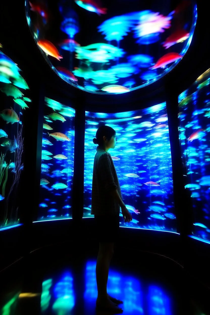 Imagine an interactive installation where the movements of visitors trigger a dynamic display of light, color, and texture, evoking the graceful and fluid movements of Mandarin Fish in their natural habitat.