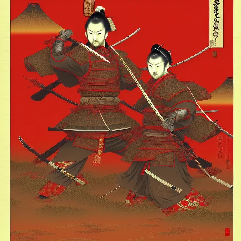  Samurai Japanese, Ukiyo-e, red sun