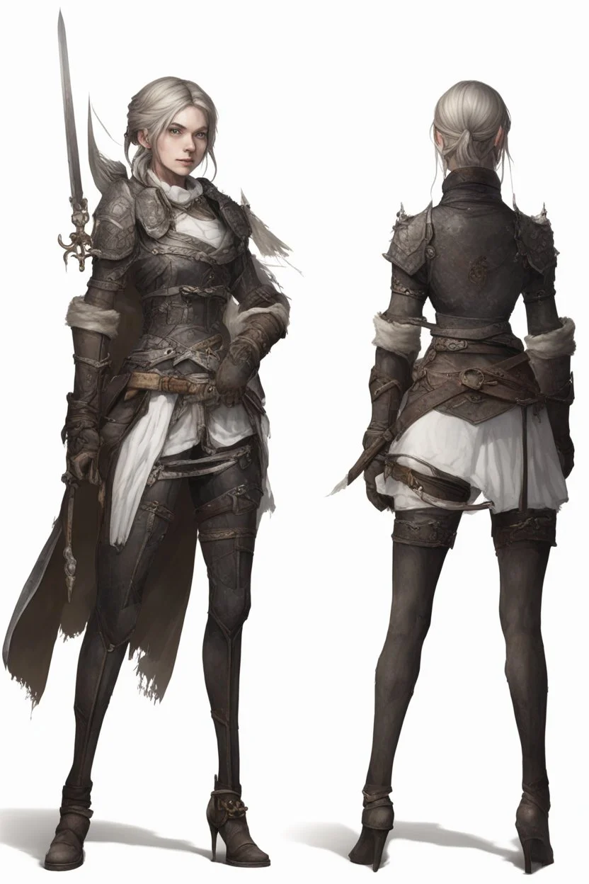 A female cleric dressed for the cold with a sword.