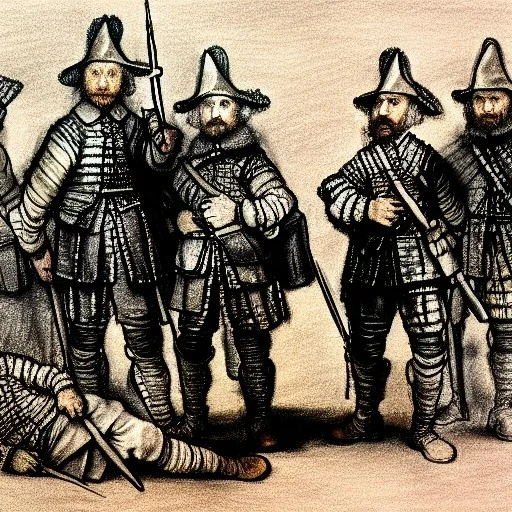 Dibujo de un ejercito al estilo Rembrandt