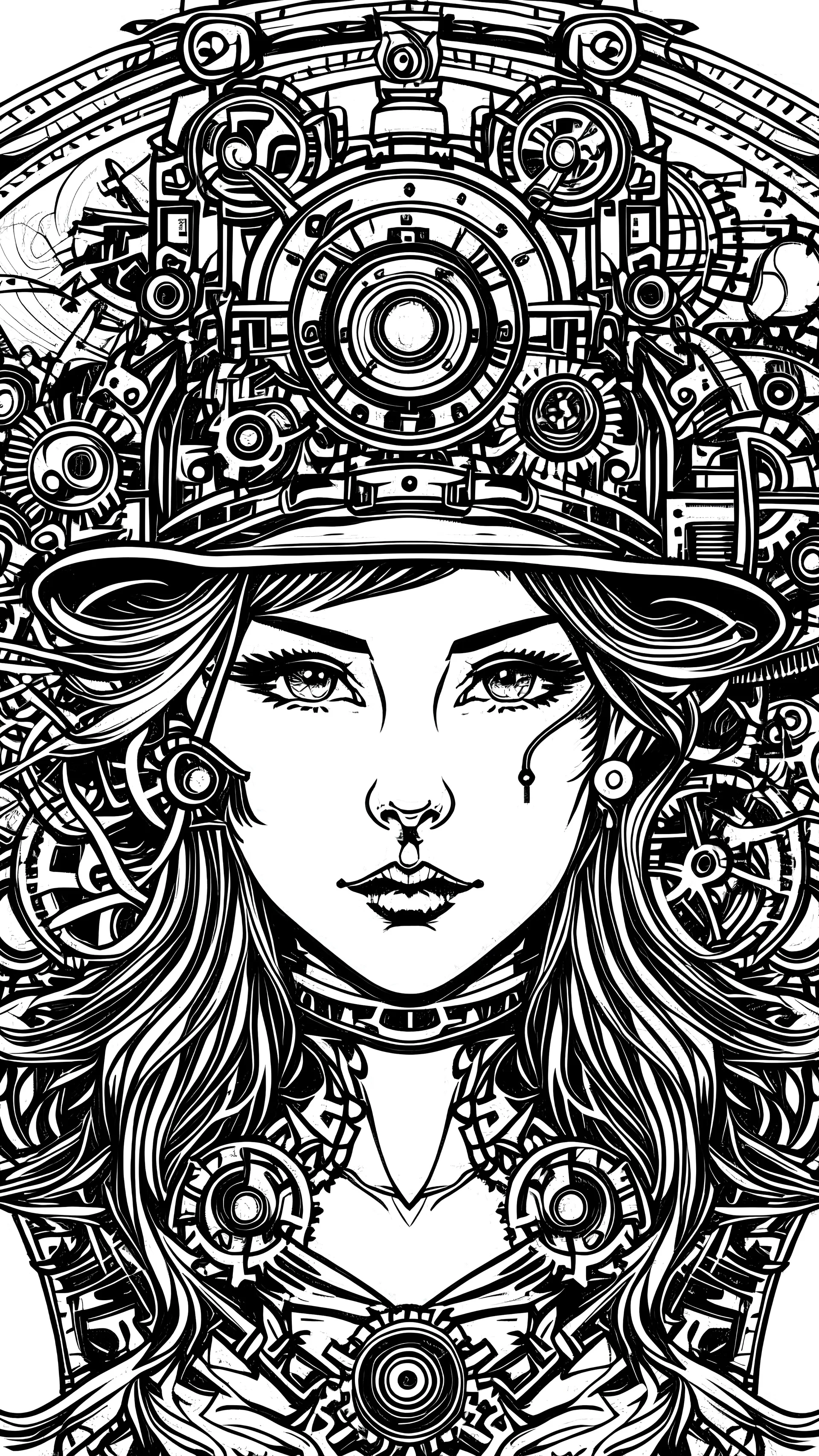 black and white vector image , background modern steampunk