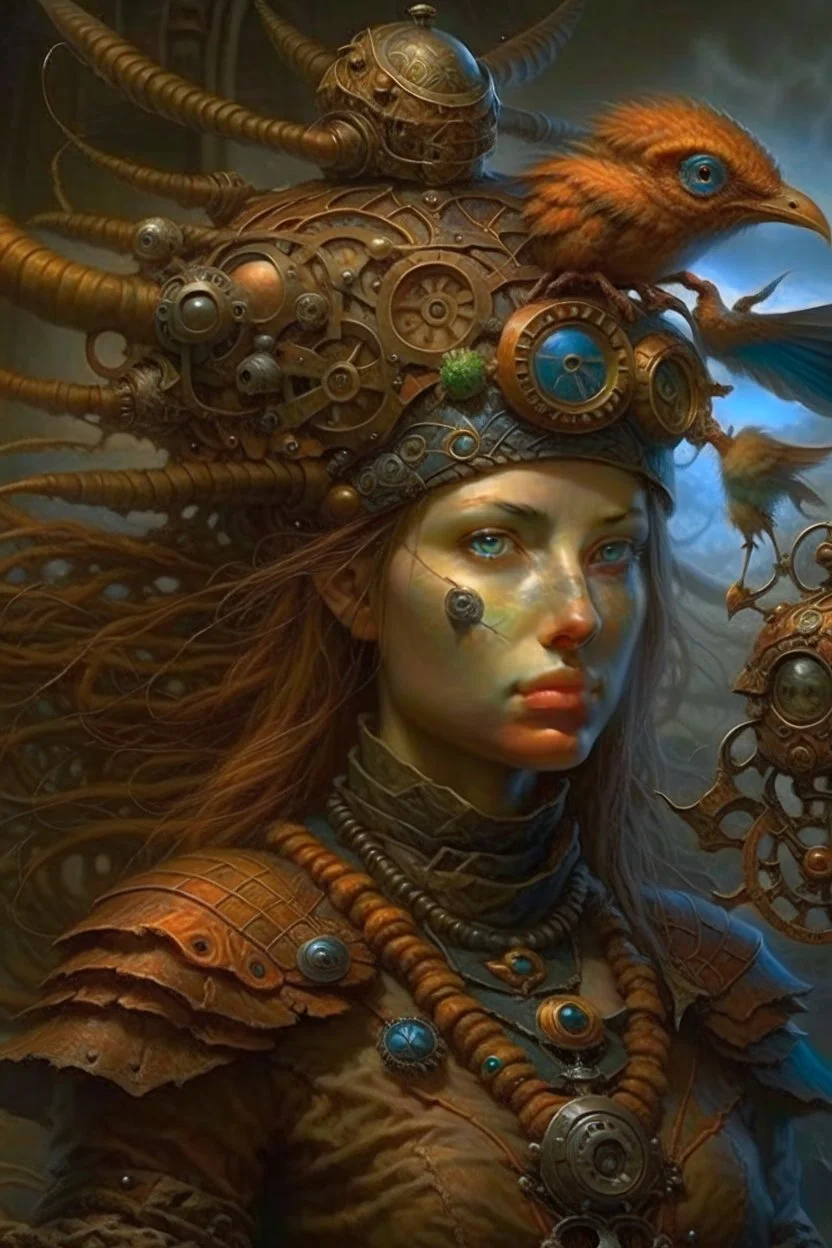 steampunk "Medieval witch", with many weird creatures - artwork by Tomasz Alen Kopera - ultra sharp focus, focused, high definition, high detail, highly detailed, ultra detailed,