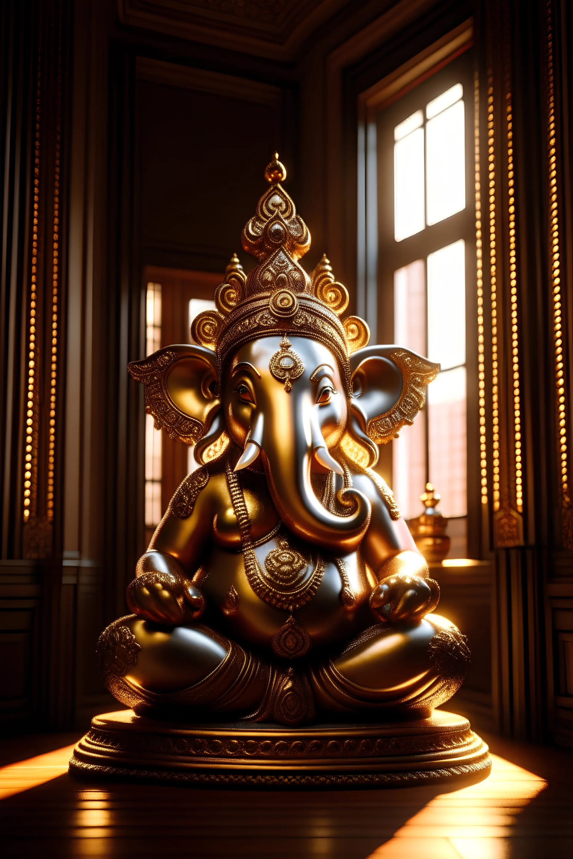 god ganesh , god lights, ray tracing, RTX, lumen lighting, ultra detail, volumetric lighting, 3d