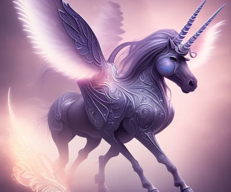 realistic, surrealism, surreal unicorn with glowing wings, glowing soft and smooth wings, shadow, abstract surreal fantasy art, highly detailed, intricate patterns on wings, soft studio lighting, smooth dark blue background 64k