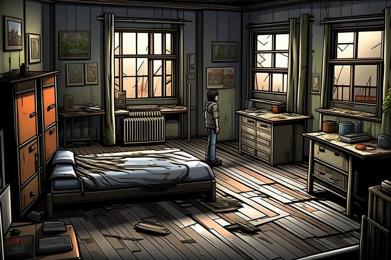 The Walking Dead Game World no characters, for hotel room, realistic.