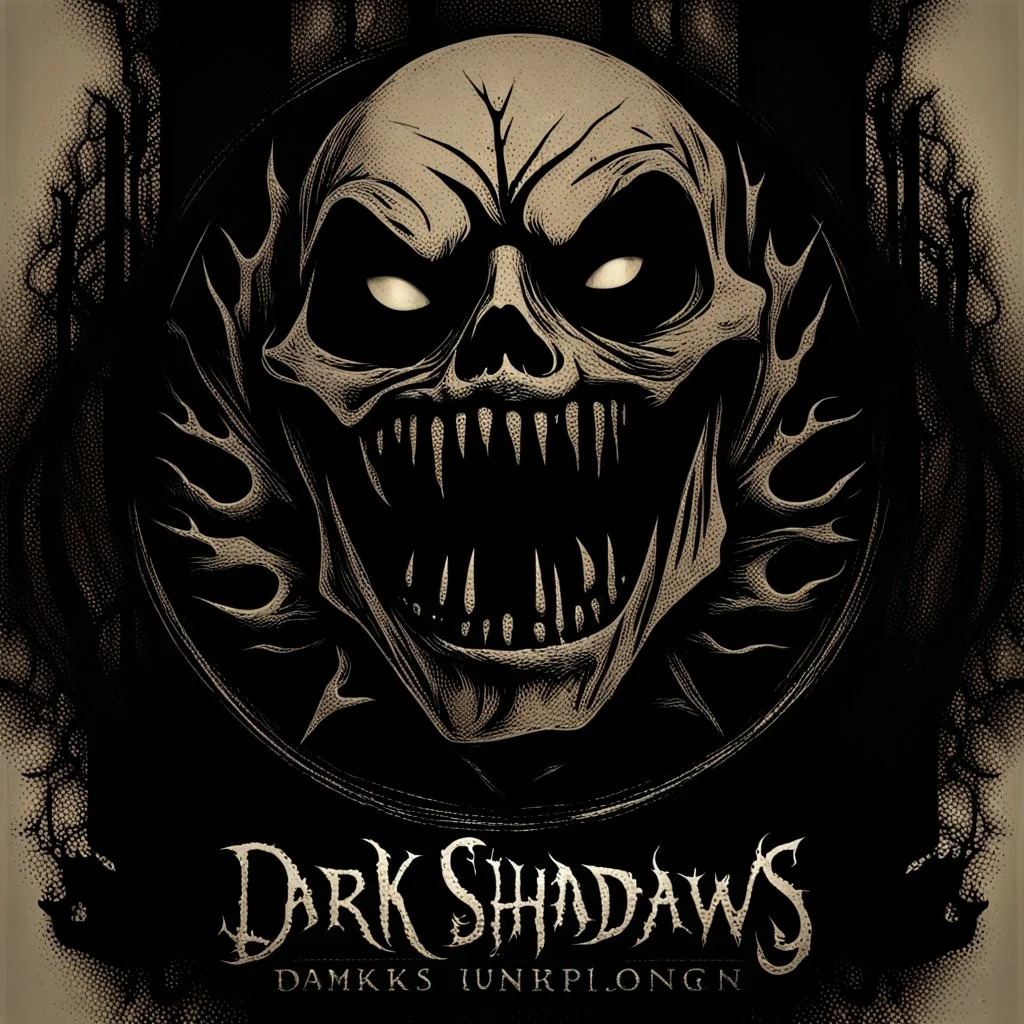 "Create a chilling and ominous logo that evokes a sense of horror and fear. Incorporate elements such as dark shadows, eerie typography, and haunting imagery to instill a spine-chilling atmosphere. The logo should be both visually striking and evoke an unsettling feeling, leaving a lasting impression on those who encounter it."