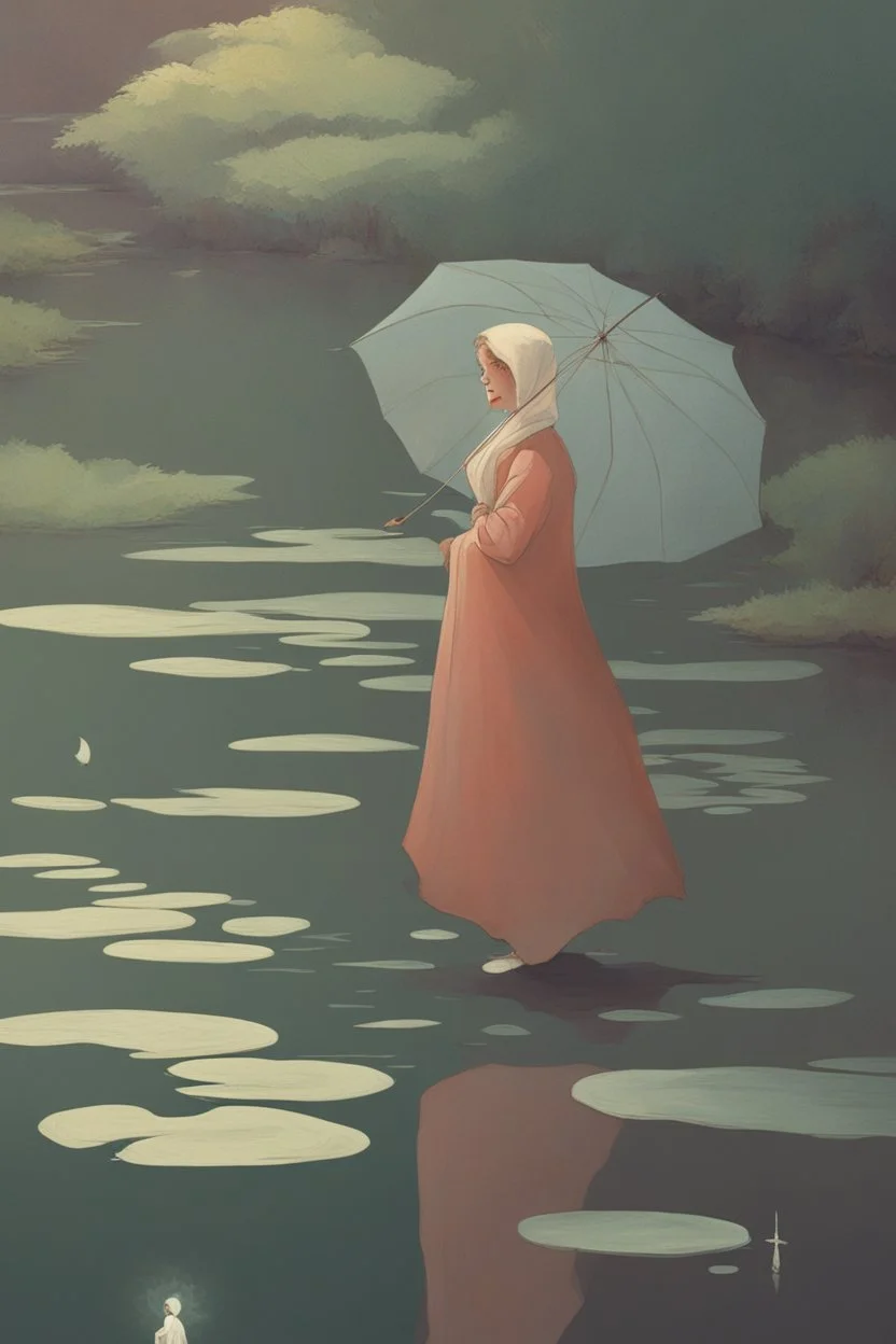 [Far future] A woman around a pond