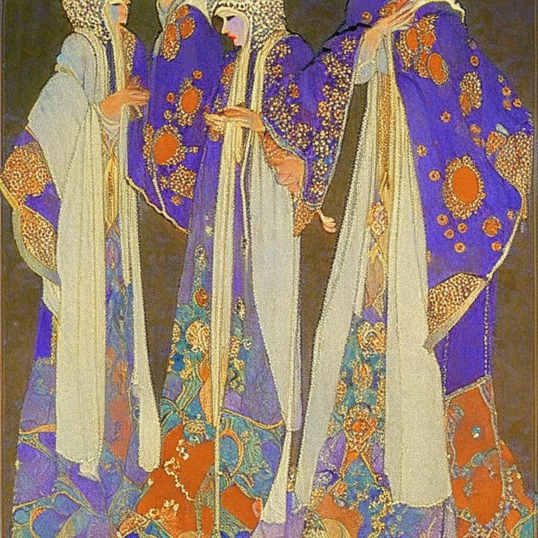 Odalisques in magnificent robes from 'Thousand and One Nights' by artist "Vittorio Zecchin"