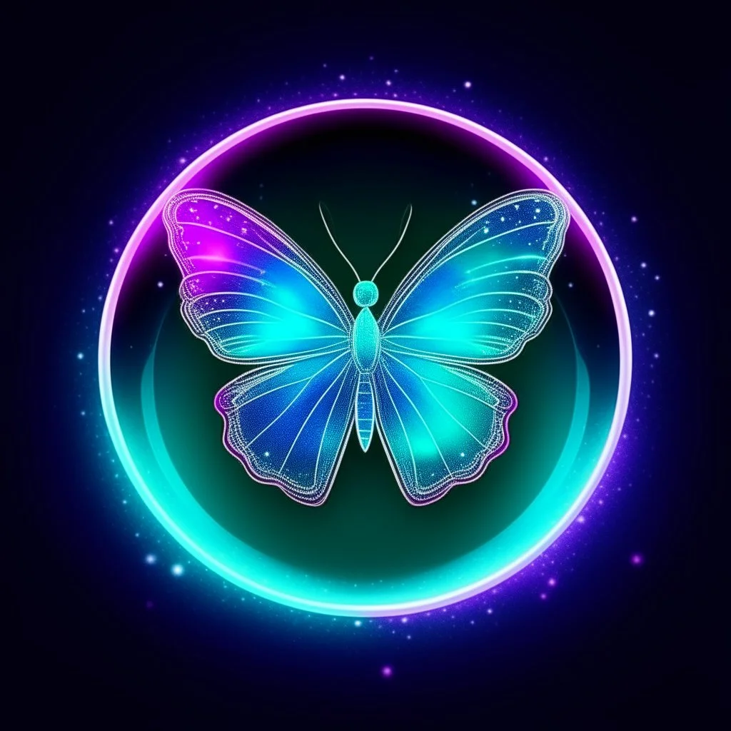 holographic glass icon buttefly in cosmic background