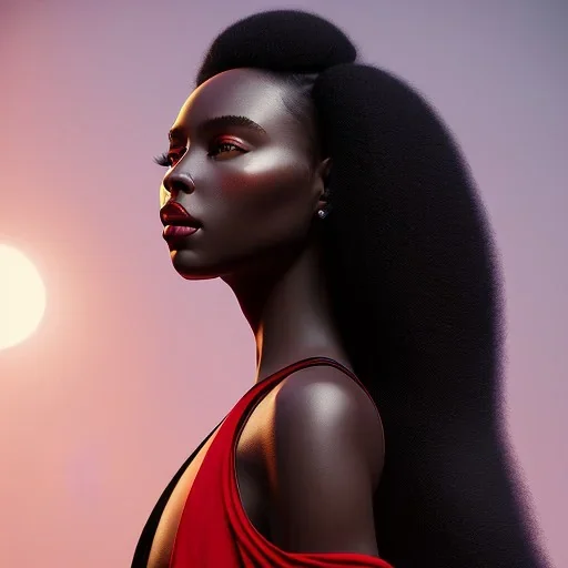 A portrait of a beautiful youthful black witch, with long black flowing hair, wearing a black skintight dress with a red scarf, wizard, magical, ethereal, Warm bright lighting. Concept art by wlop. Ultra quality 8k.