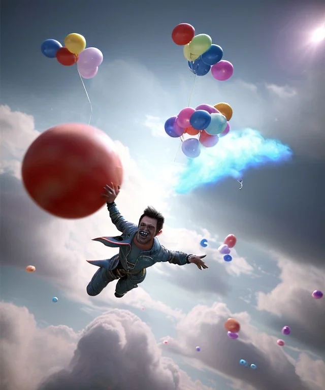 Ultra realistic speed clouds sky scene, wide angle view, strong men falling down with many Childs, circus clothing style, feather color clothing, free jumping flying, many trinkets, hair monster, many jelly beans, balls, color smoke, smile, happy, extreme, wind, clouds sea, 20,000 feet altitude, stratosphere, soft color, highly detailed, unreal engine 5, ray tracing, RTX, lumen lighting, ultra detail, volumetric lighting, 3d, finely drawn, high definition, high resolution.