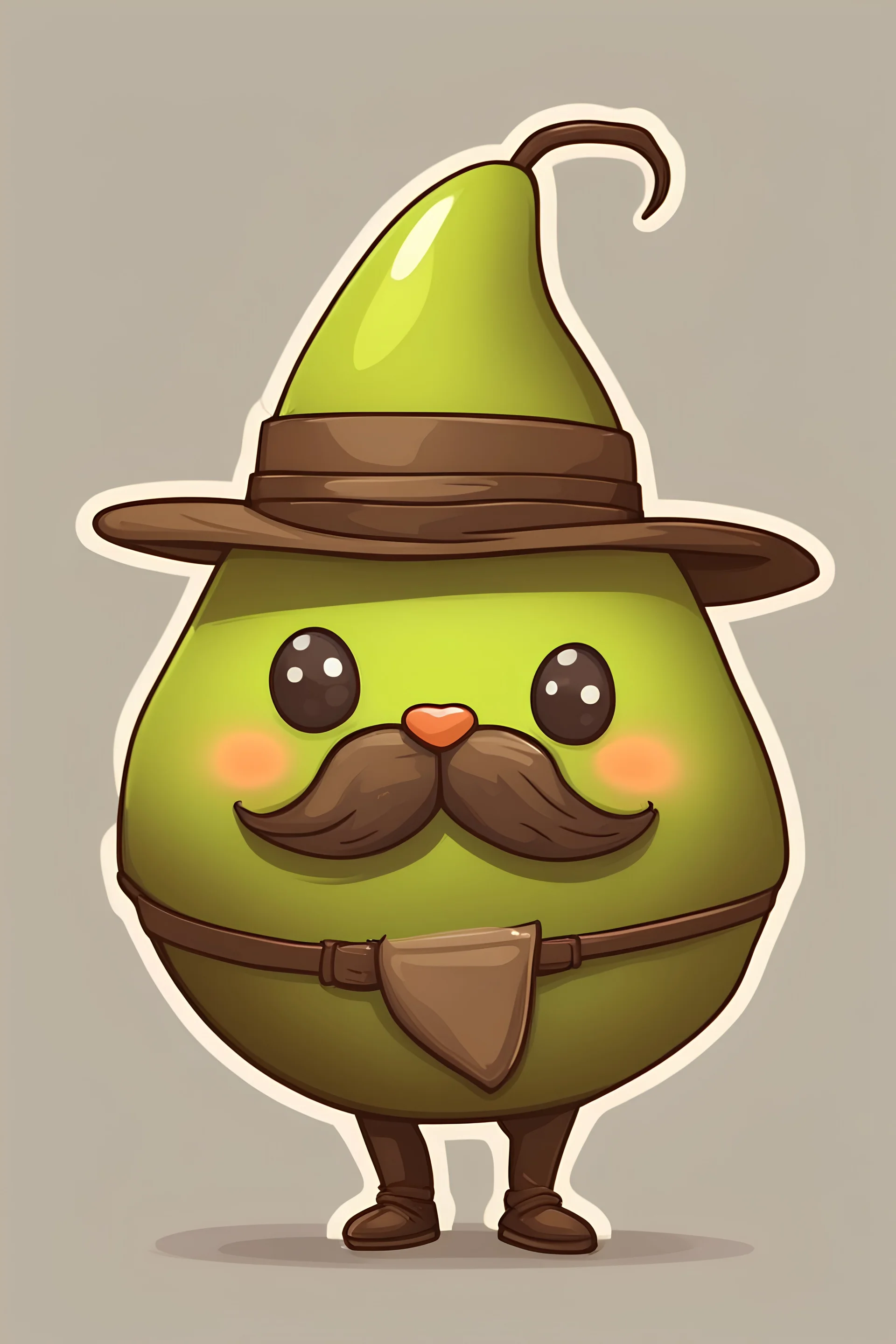 cute character in form of a pear, khaki color skin, mustache, top hat