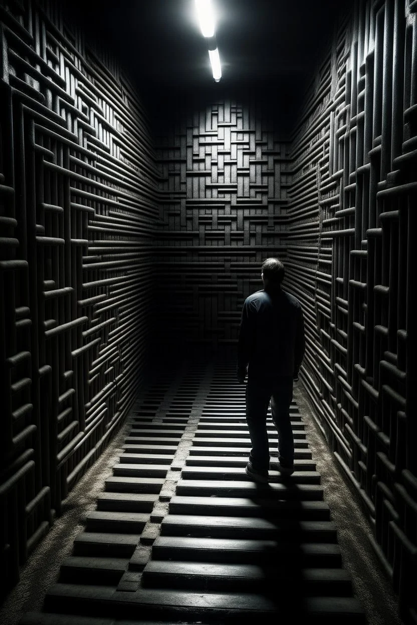 A man enters a dark labyrinth