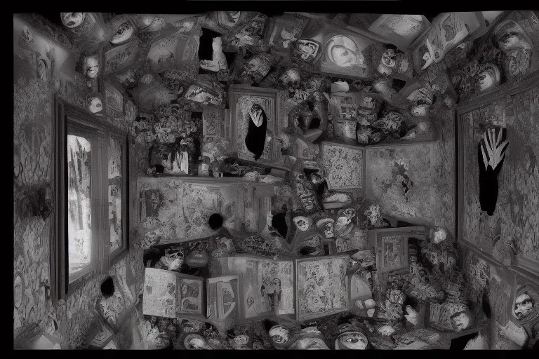 Wednesday Adams in 3d scary dark room Escher style