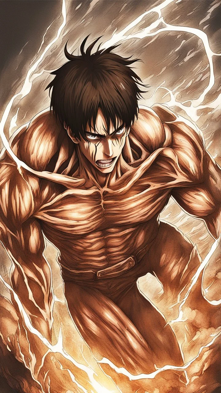 Eren Yeager undergoes a profound transformation into his Titan form. The scene is bathed in an otherworldly, powerful light that highlights every intricate detail of his changing anatomy. The transformation is not only physical but also emotional, as Eren grapples with the brutal power surging through him. Describe this awe-inspiring moment with vivid detail, capturing the intensity of the metamorphosis, pattern snowboard