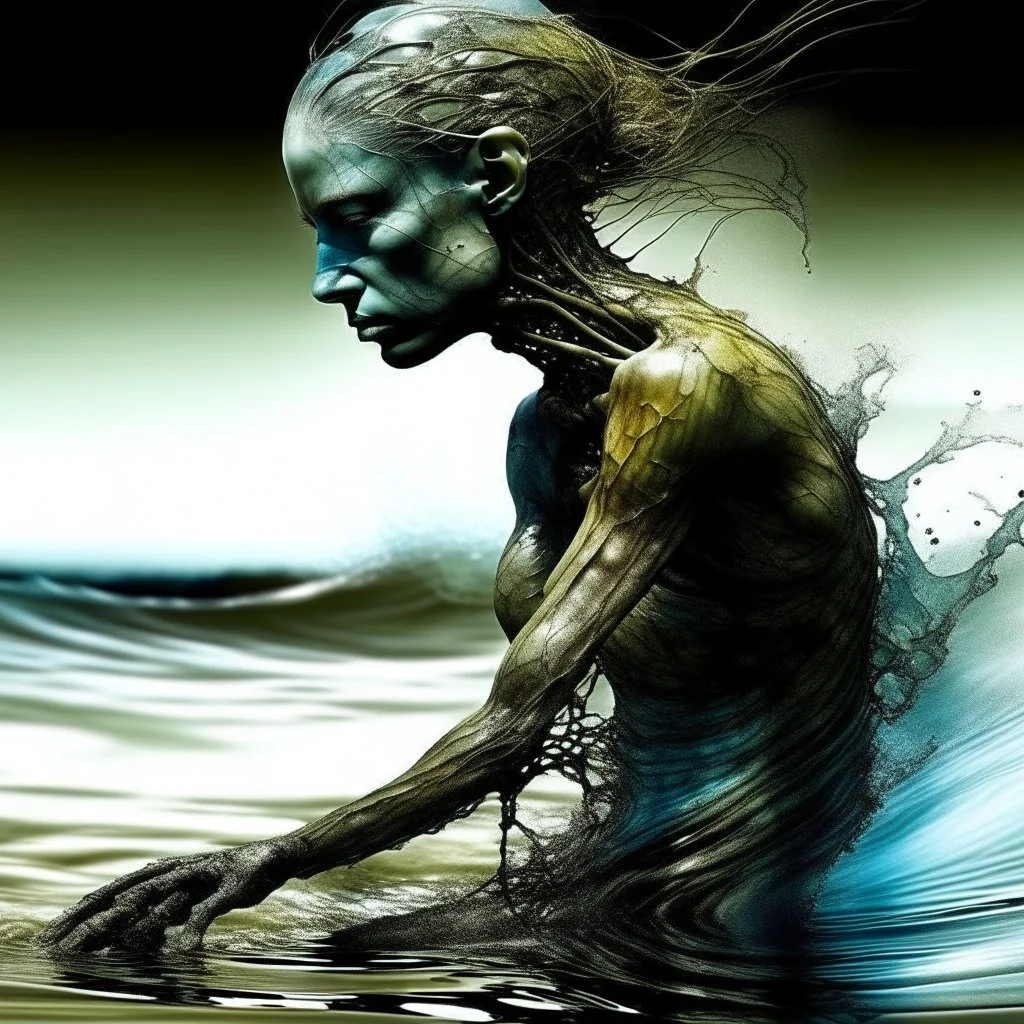 Fear death by water by Tokujin Yoshioka, Alice Pasquini, Costa Dvorezky, Ronald Balfour, Nathan Wirth, Francesca Woodman, Andy Warhol, Claude Cahun, Paolo Roversi, surreal hallucinatory, sharp focus, intricately detailed"