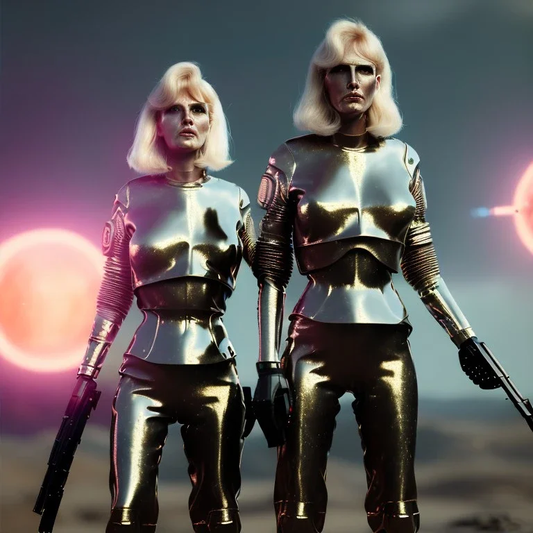 Ultra Realistic retro sci-fi movie war scene, waist up view portrait, blonde woman pointing a gun, sweet young Daryl Hannah face, perfect iris, glow eyes, makeup, weapon. War background, Retro sci-fi style, helmet, tight latex coat, fog, rain, soft color, highly detailed, unreal engine 5, ray tracing, RTX, lumen lighting, ultra detail, volumetric lighting, 3d, finely drawn, high definition, high resolution.