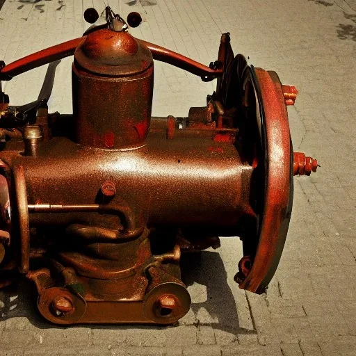 Single cylinder engine, rusty, old, small, simple