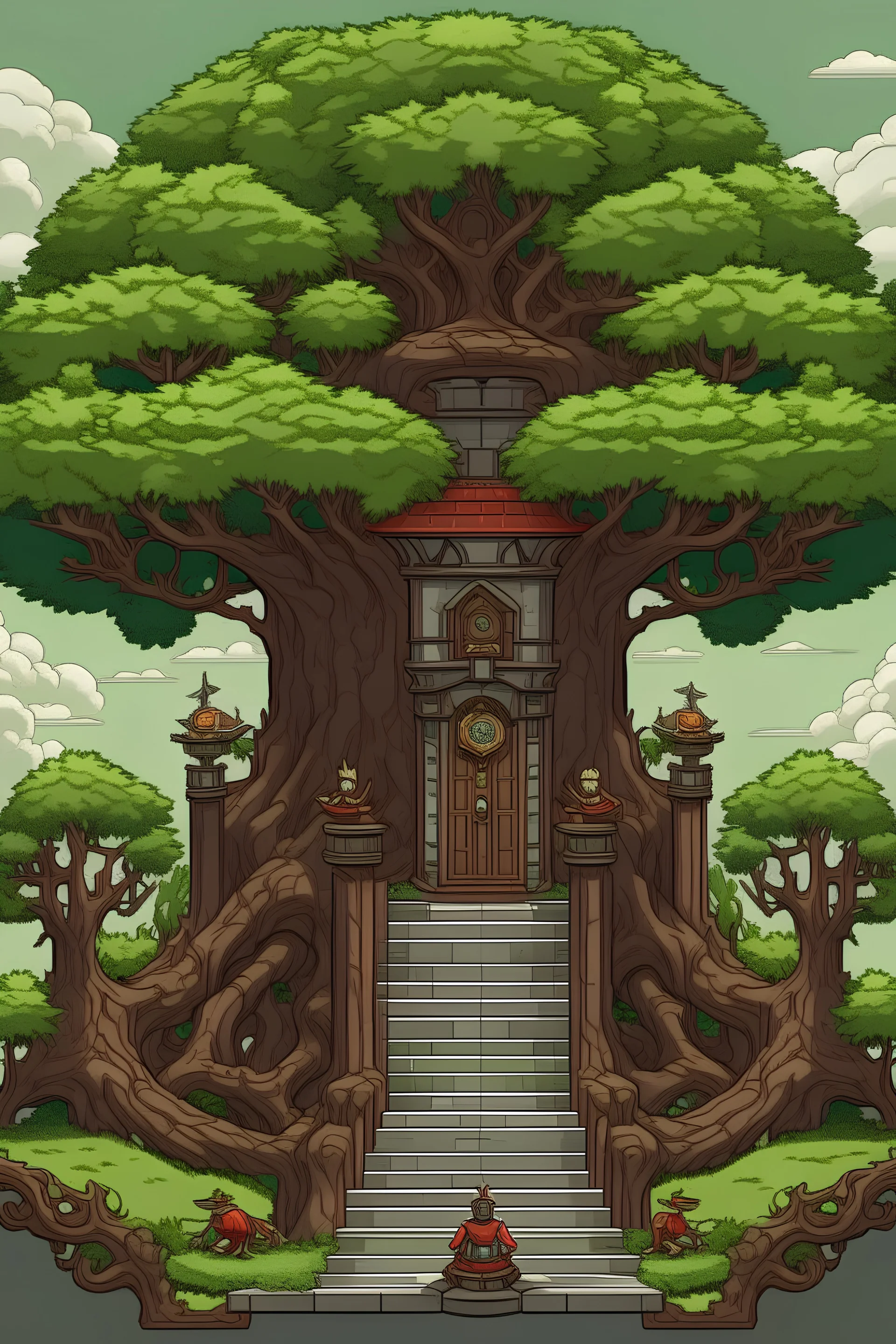 Create a throne room positioned inside of the top of a tree