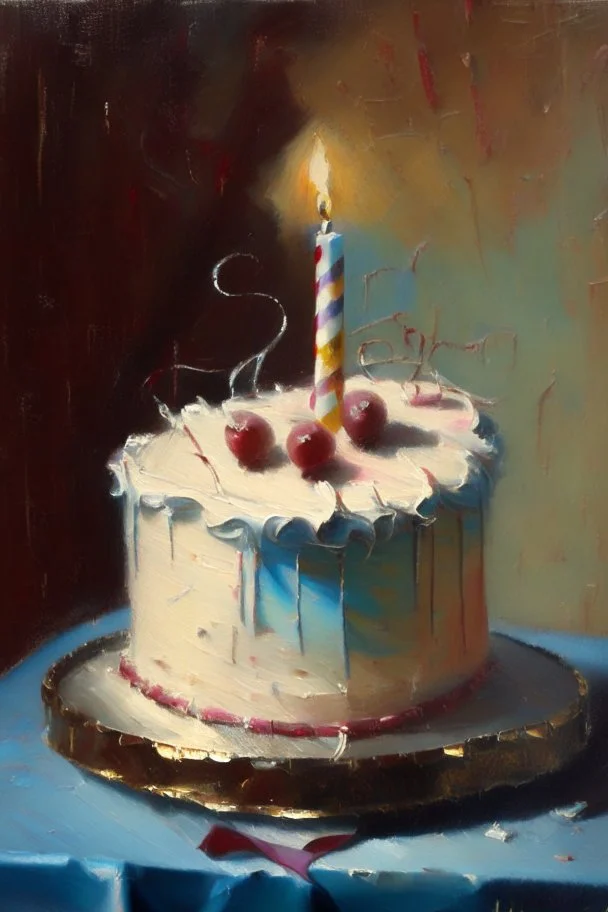 A birthday cake written "Happy Birthday". oil painting.