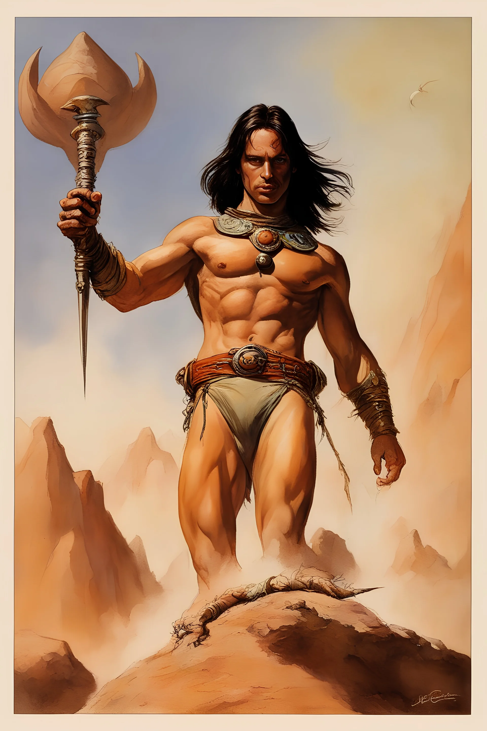 book covers, John Carter of Mars , watercolor, Movie poster, in the art style of Boris Vallejo,