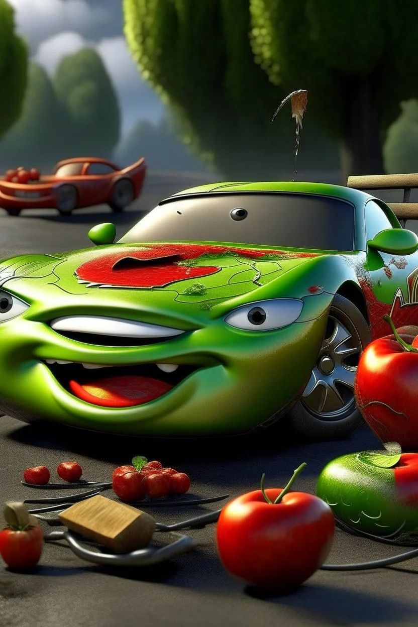 Lightning mcqueen eating broccoli