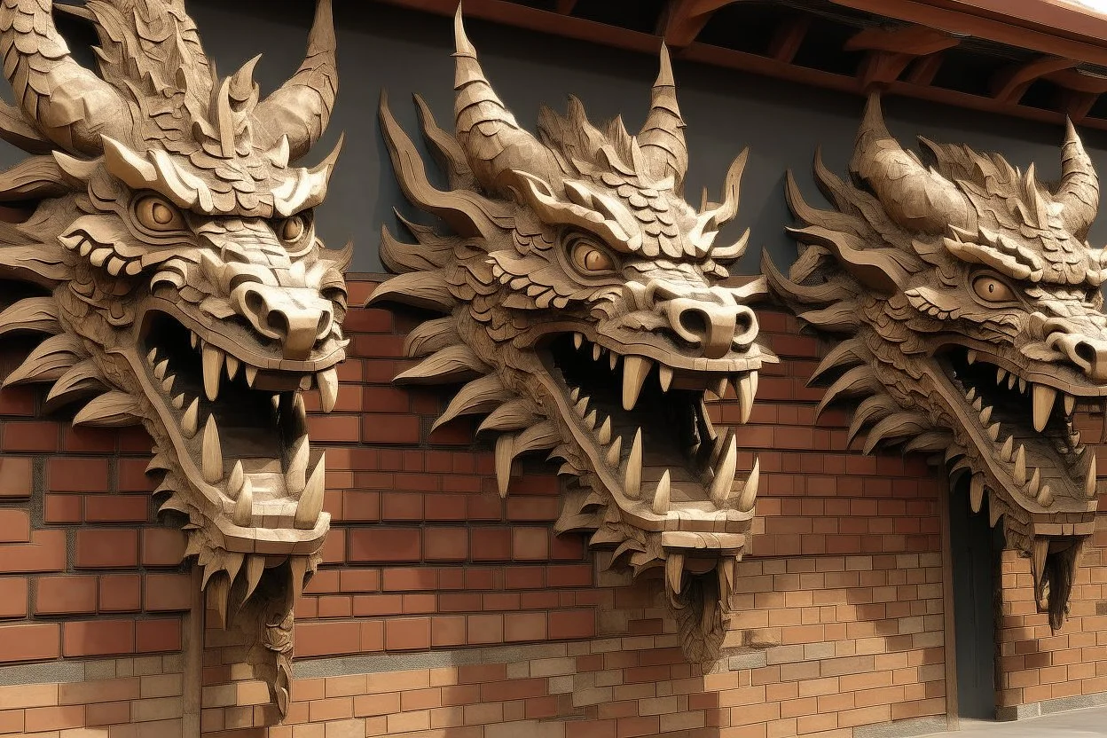 A brown wall fortress with dragon heads painted by Hashimoto Gaho