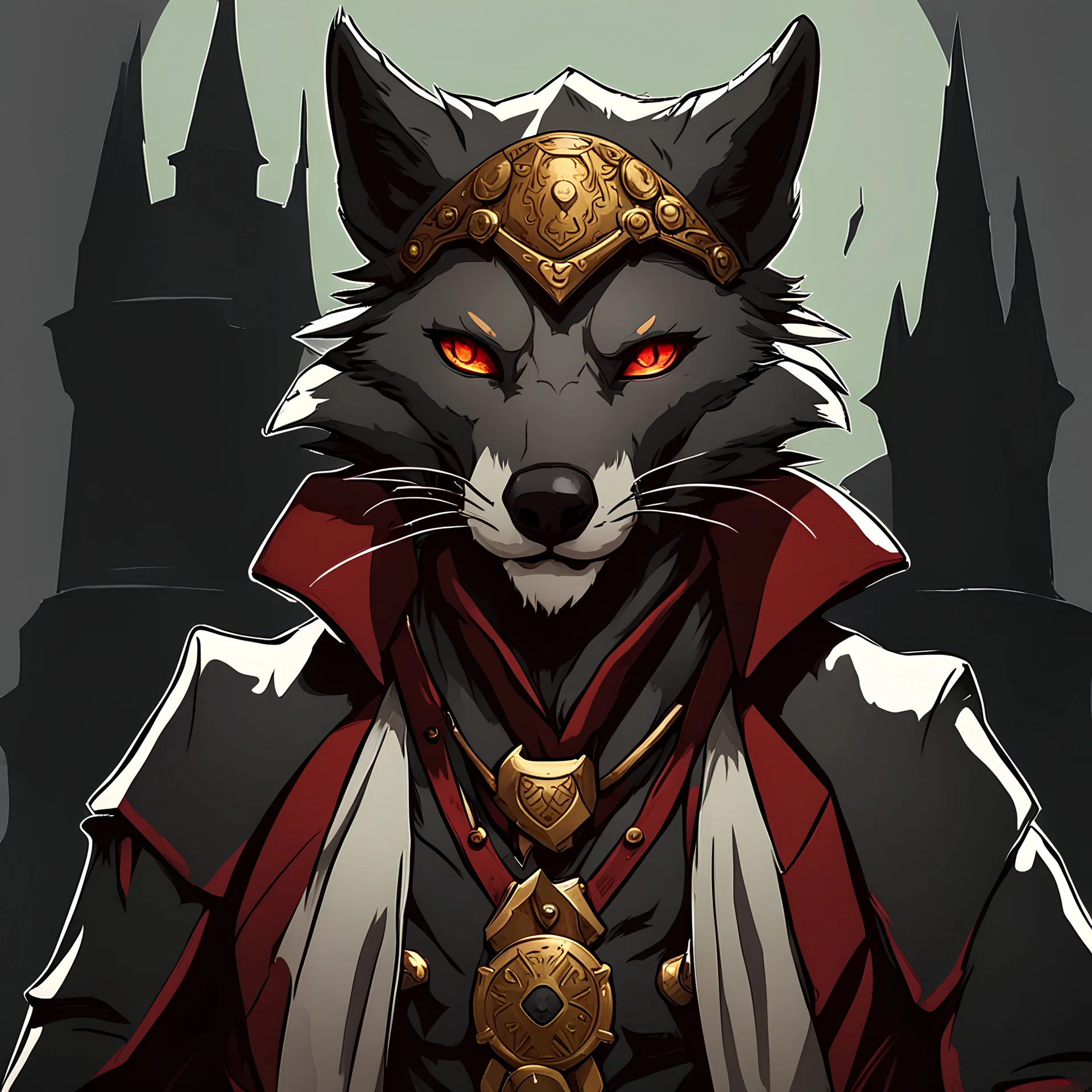 a wolf-like tabaxi in necromancer clothes with heterochromia gold and red eyes baldurs gate