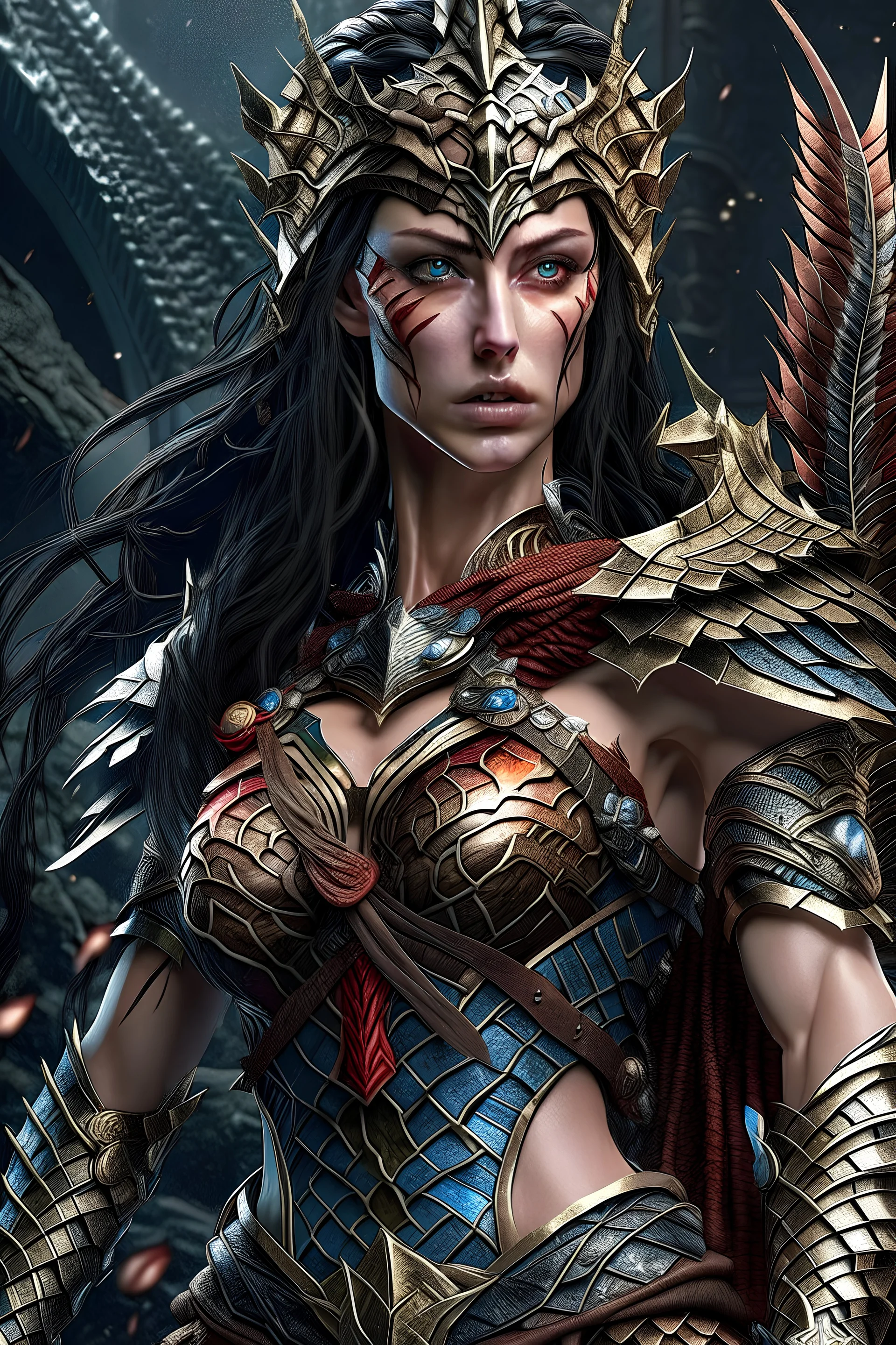 Fhoto full body, reality, Raw, predator as wonder woman, digital art, intricate details, powerful composition, captivating, , trending on artstation, sharp focus, studio photo, intricate details, highly detailed, by addie_digi