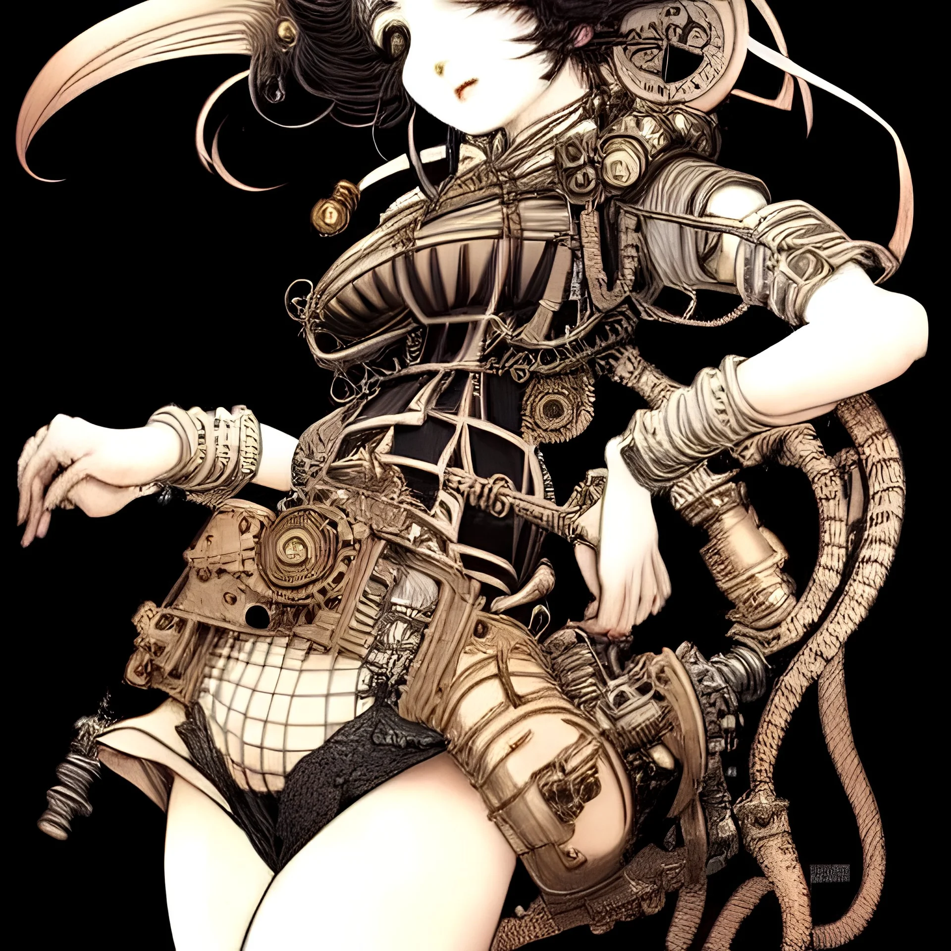 beautiful steampunk girl, hyper detailed, hyperdetailed, intricately detailed, illustration by <Katsushika Hokusai> <Yoji Shinkawa>, full body,