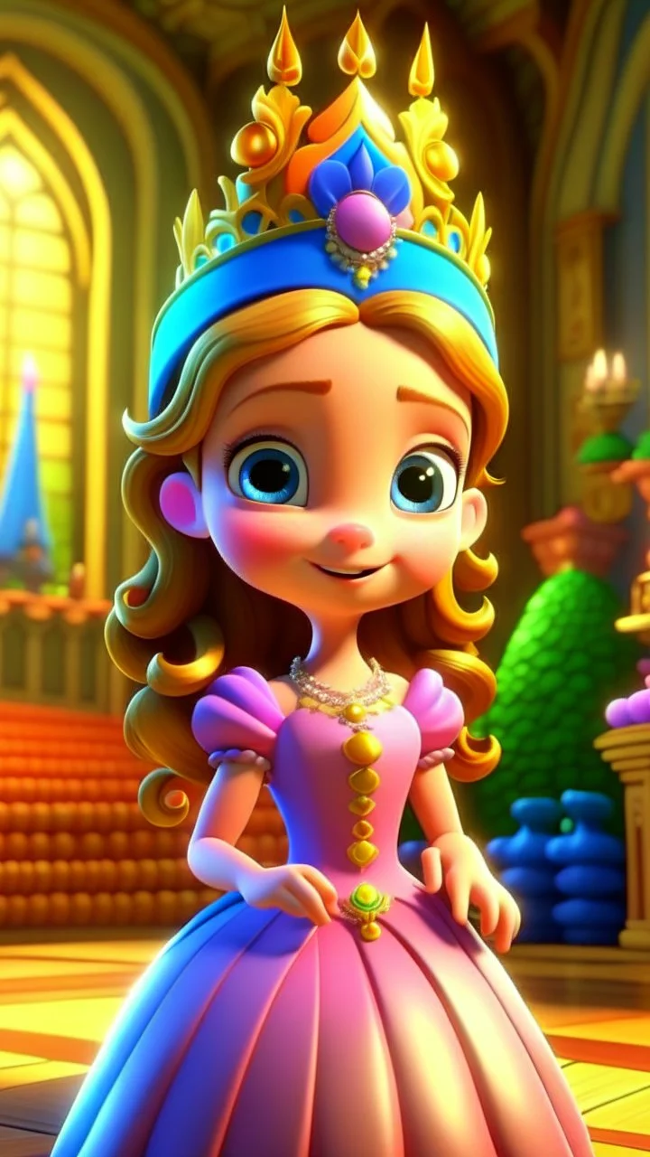 In a kingdom so grand, with a castle so tall, Lived Princess Penelope, fairest of all. With a heart full of dreams and a spirit so free, She yearned for a party, just as regal as she.cartoon,3D