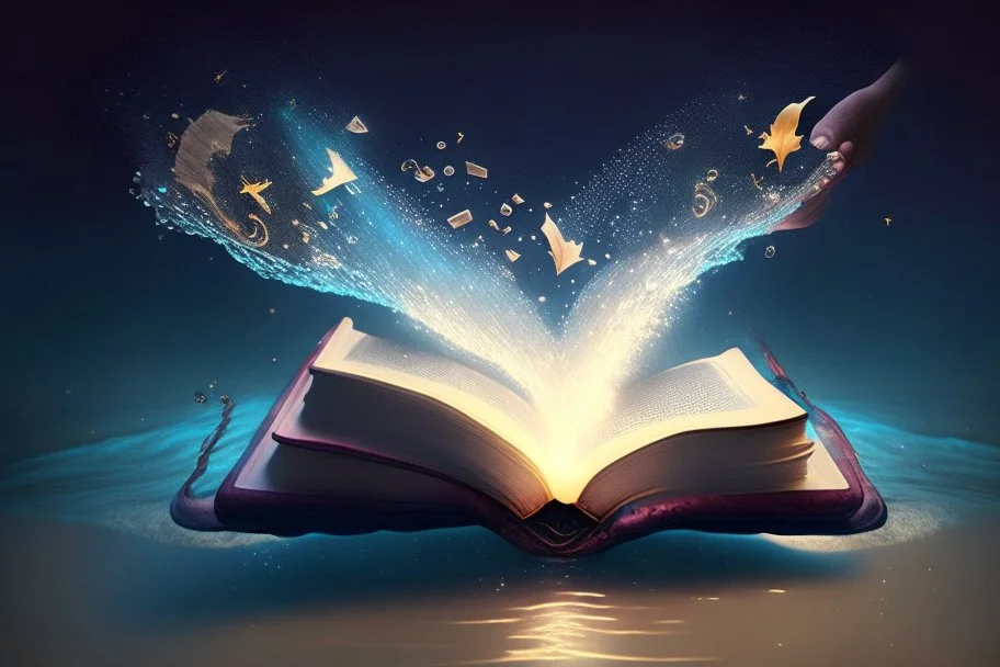 Floating magical book being held by magic