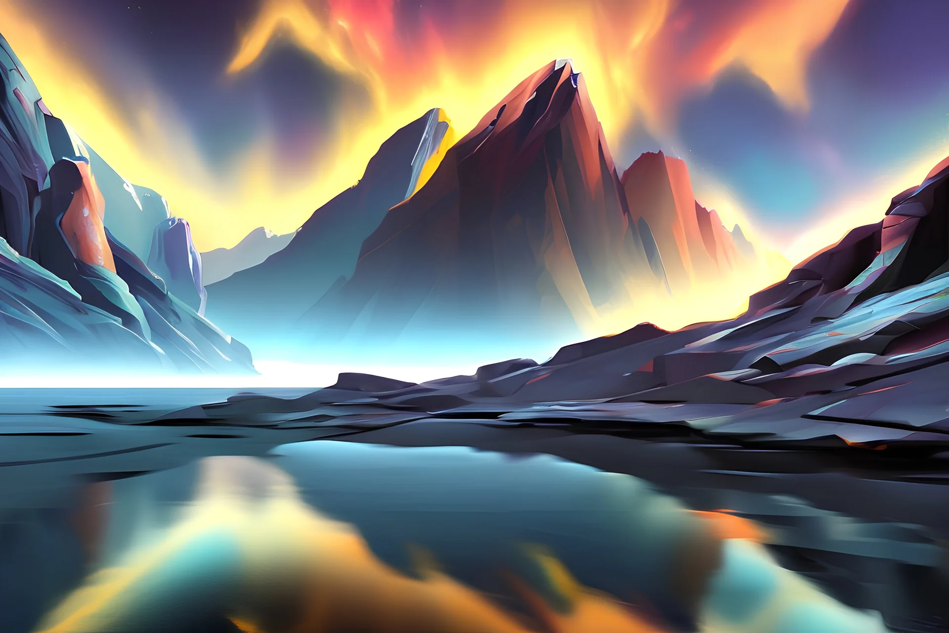 rocky cliff, galaxy, infinite, cosmos, people, water reflection, sci-fi.