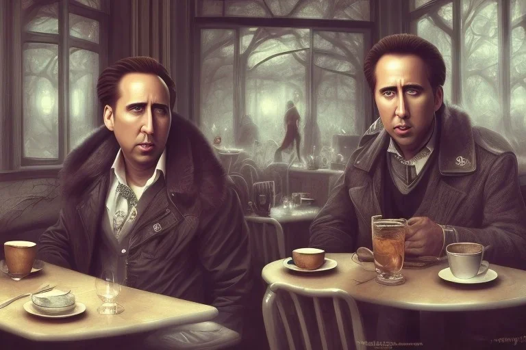 nicholas cage in a cafe at night